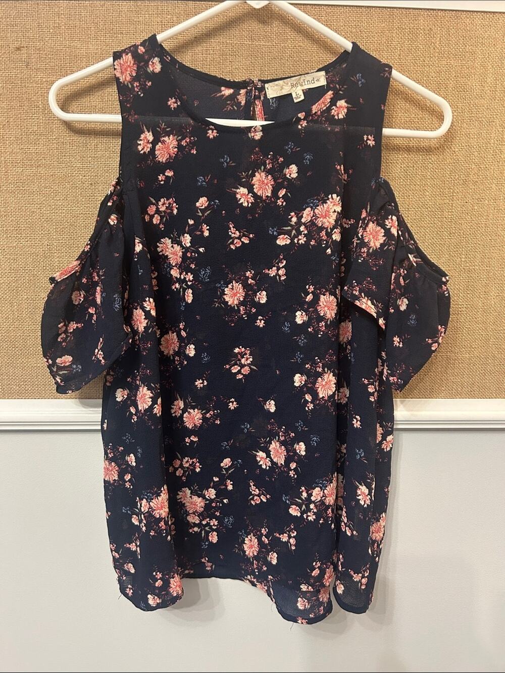 Rewind Navy Floral Cold-Shoulder Blouse